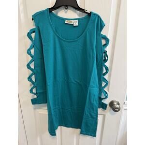 Collections Etc Womens M Jade Green Lattice Sleeve Tunic